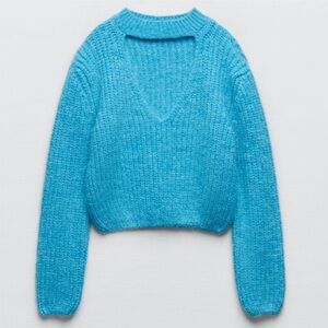 Zara Thick Knit Turquoise Crop Sweater